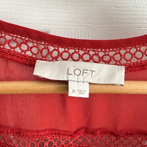 LOFT Red Ruffle Sleeve Blouse - Picture 2 of 7